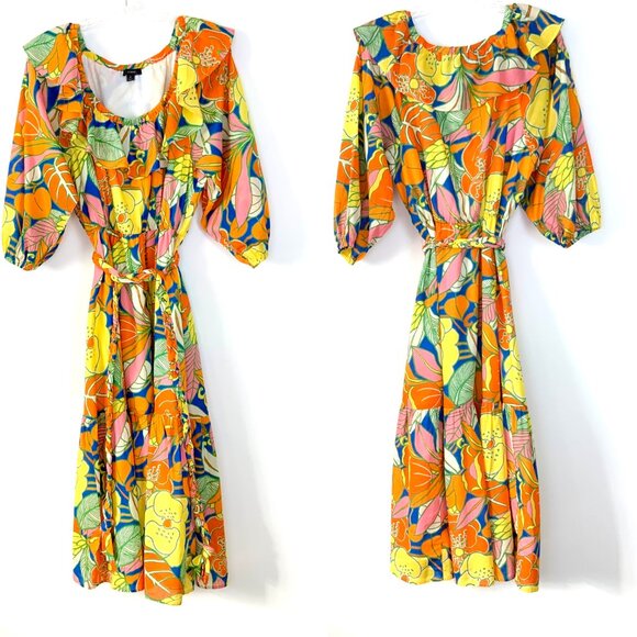 J.Crew 100% Cotton Tropical Floral Romantic Midi Dress Size 10 - Picture 12 of 16